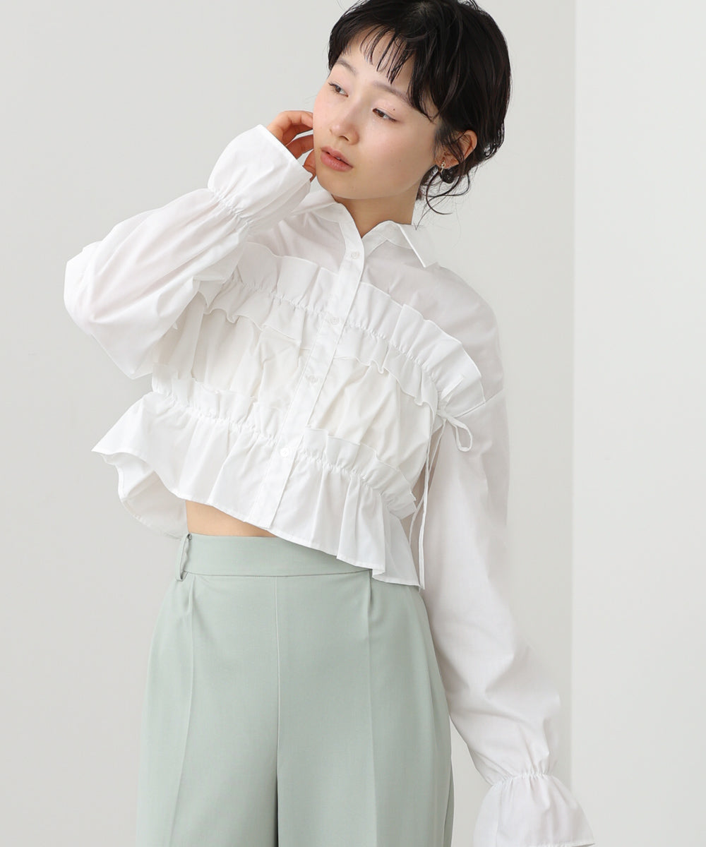Bab Shirred Ribbon Short Blouse