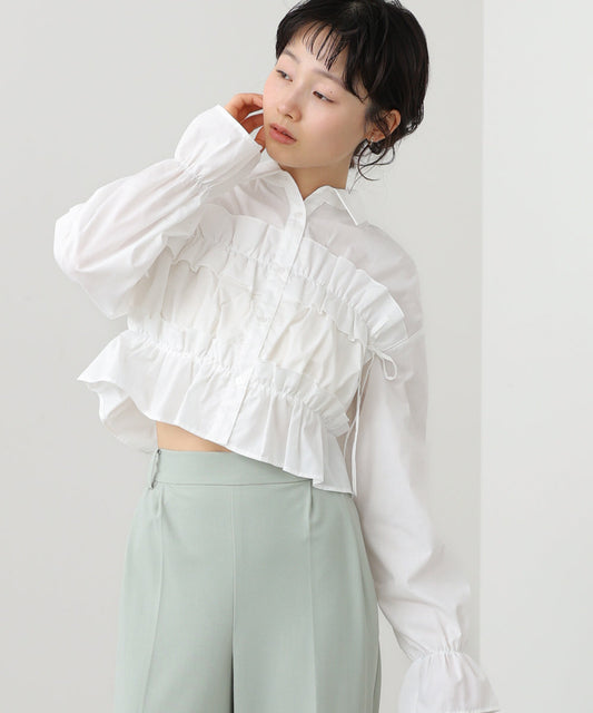 Bab Shirred Ribbon Short Blouse