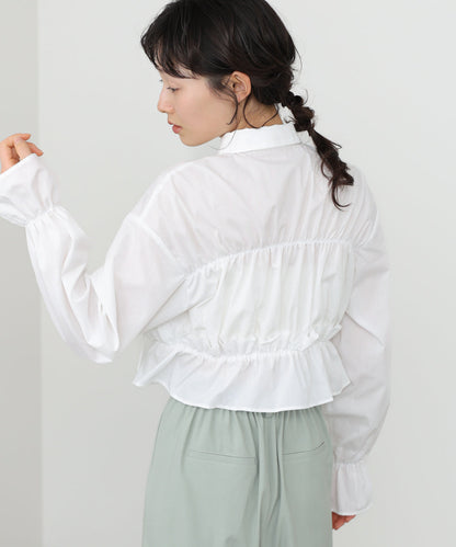 Bab Shirred Ribbon Short Blouse