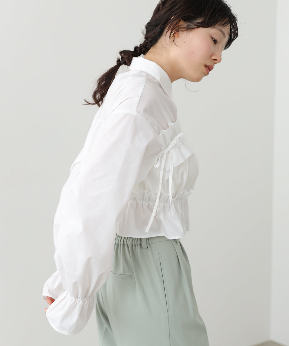 Bab Shirred Ribbon Short Blouse