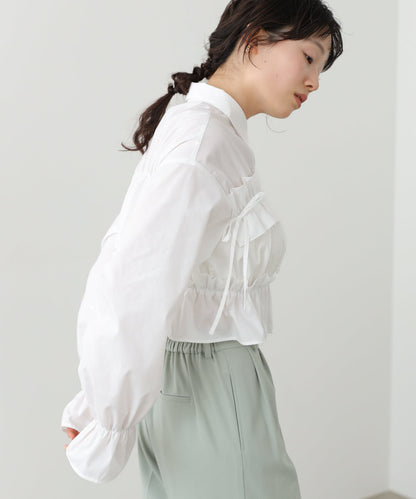 Bab Shirred Ribbon Short Blouse