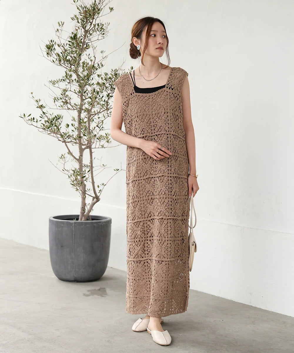 Boho Crochet Maxi Dress for Women – Sleeveless Summer Resort Style
