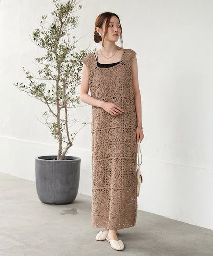 Boho Crochet Maxi Dress for Women – Sleeveless Summer Resort Style