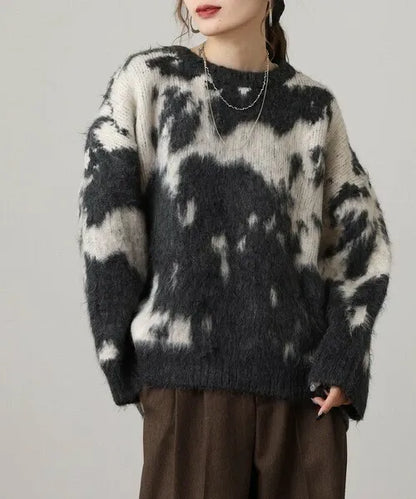 Mohair-Touch Tie-Dye Oversized Knit Pullover
