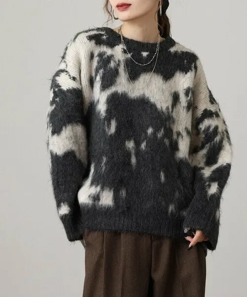 Mohair-Touch Tie-Dye Oversized Knit Pullover
