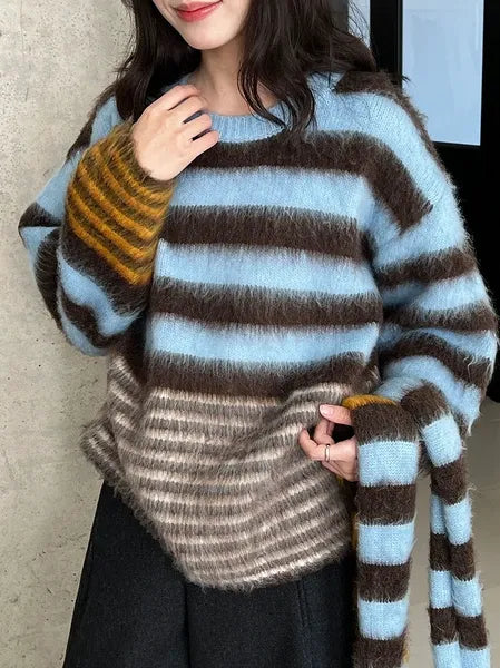 Multi-Border Shaggy Knit with Scarf