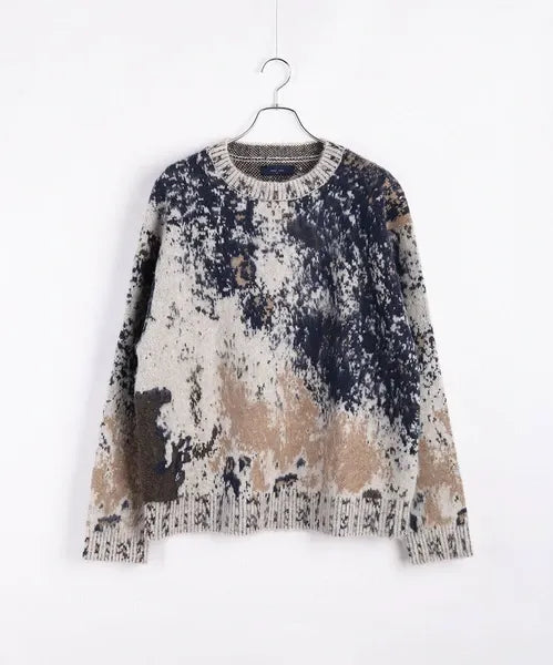 Wool-Mix Abstract Splash Stretch Crew Knit