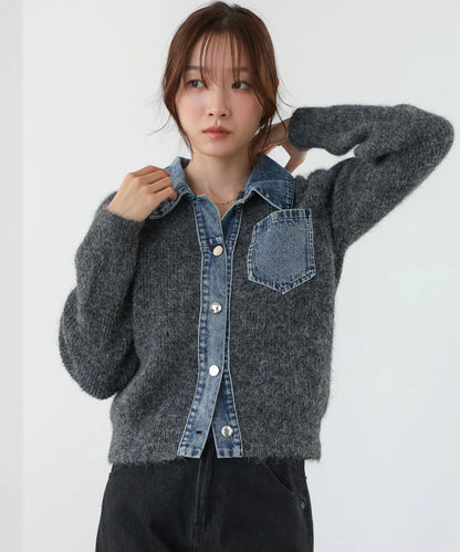 Bou Jeloud Denim Knit Cardigan
