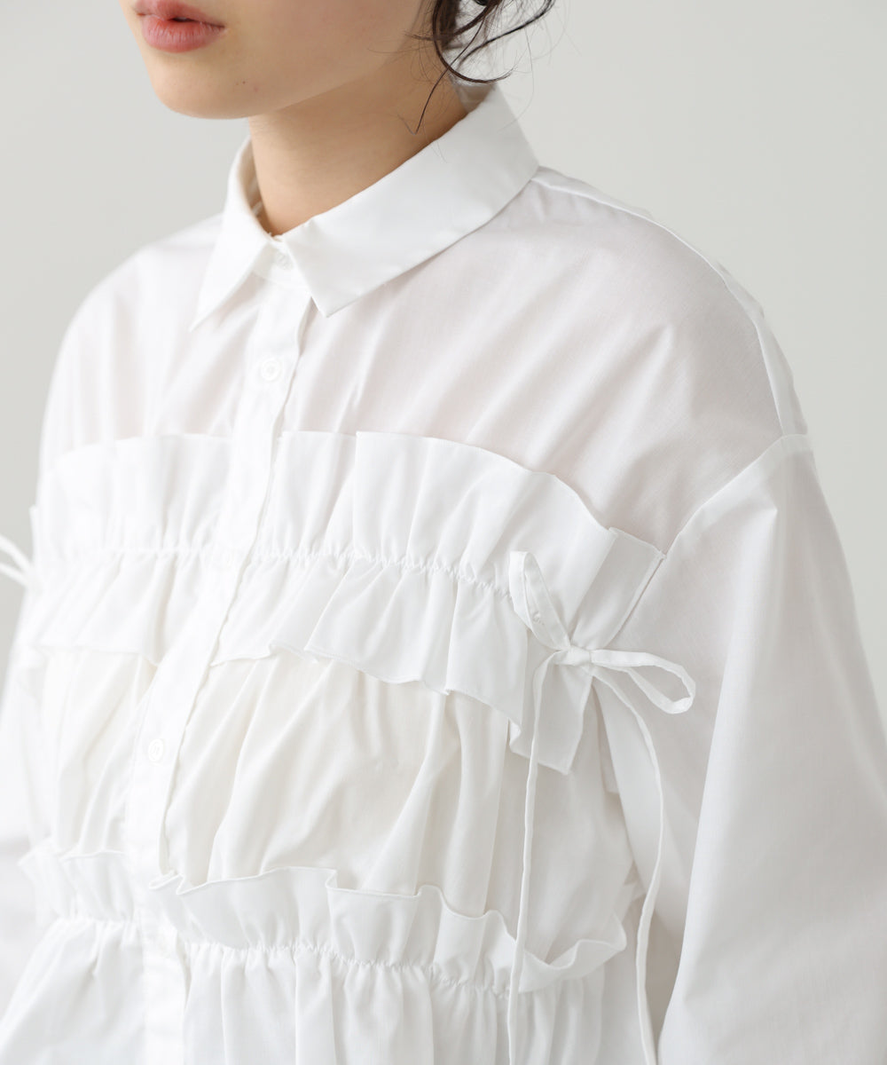 Bab Shirred Ribbon Short Blouse