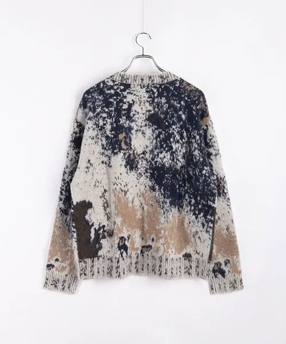 Wool-Mix Abstract Splash Stretch Crew Knit