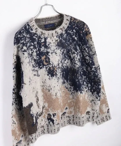 Wool-Mix Abstract Splash Stretch Crew Knit