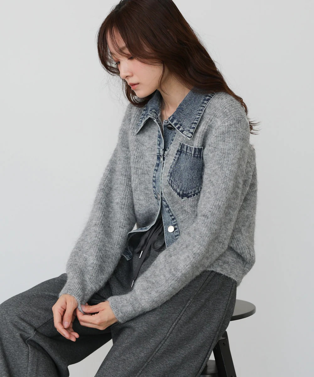 Bou Jeloud Denim Knit Cardigan