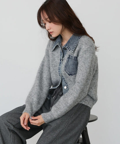Bou Jeloud Denim Knit Cardigan
