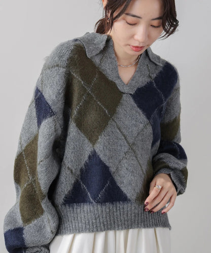 Bou Jeloud Argyle Collared Knit