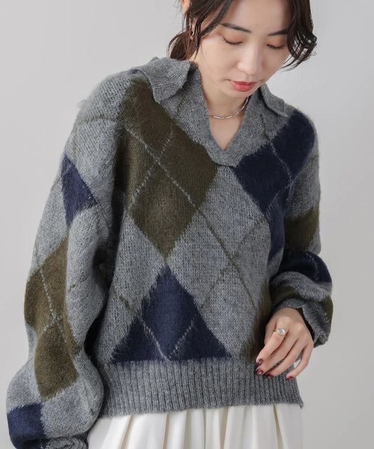 Bou Jeloud Argyle Collared Knit