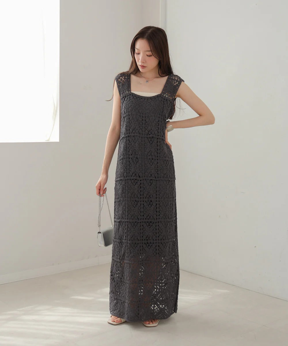 Boho Crochet Maxi Dress for Women – Sleeveless Summer Resort Style