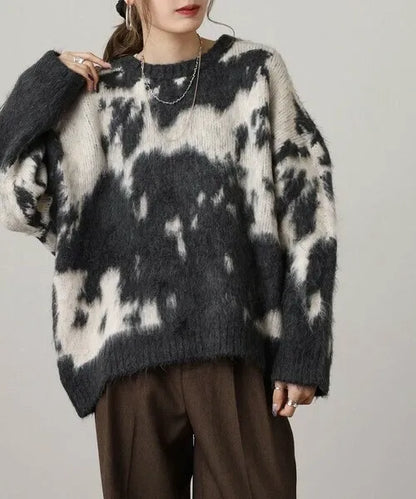 Mohair-Touch Tie-Dye Oversized Knit Pullover
