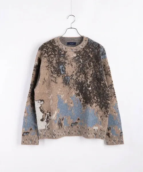Wool-Mix Abstract Splash Stretch Crew Knit