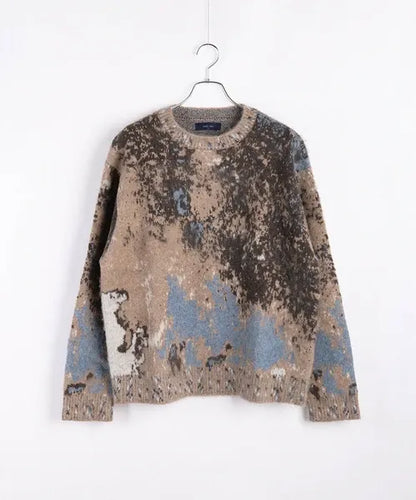 Wool-Mix Abstract Splash Stretch Crew Knit