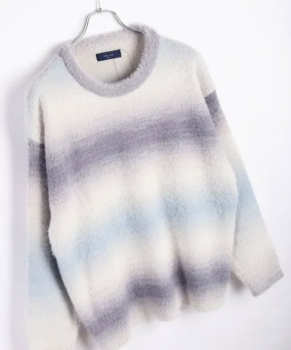 Feather Yarn Gradient Crew Knit