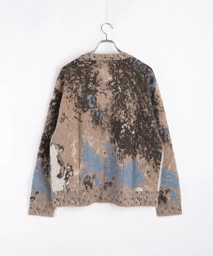 Wool-Mix Abstract Splash Stretch Crew Knit