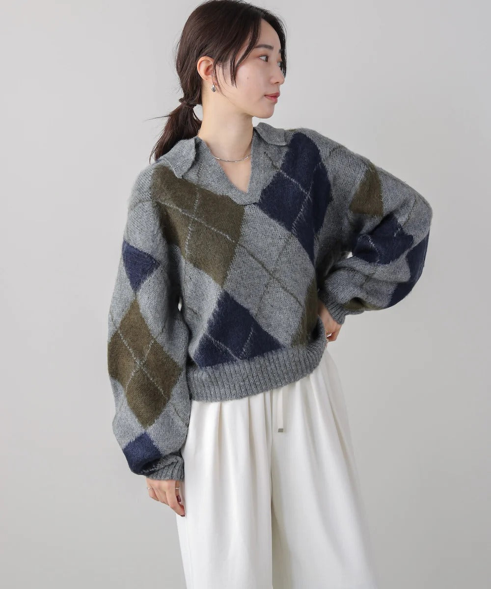 Bou Jeloud Argyle Collared Knit