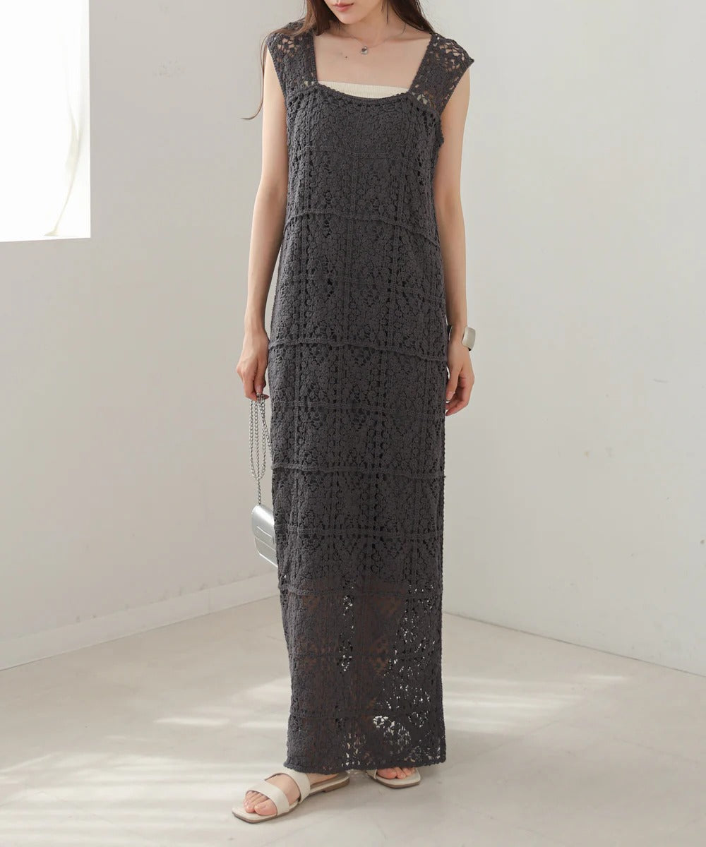 Boho Crochet Maxi Dress for Women – Sleeveless Summer Resort Style