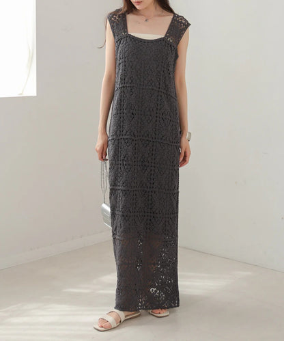 Boho Crochet Maxi Dress for Women – Sleeveless Summer Resort Style