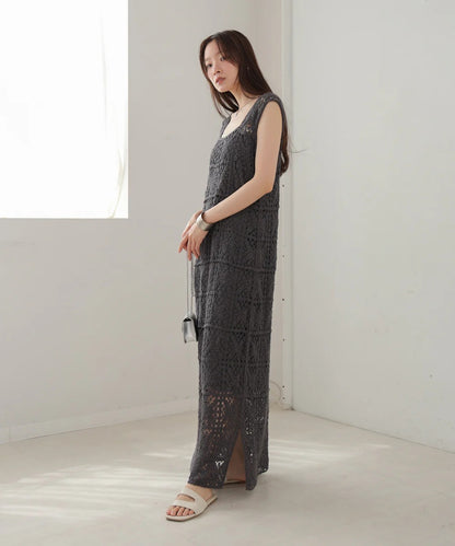 Boho Crochet Maxi Dress for Women – Sleeveless Summer Resort Style