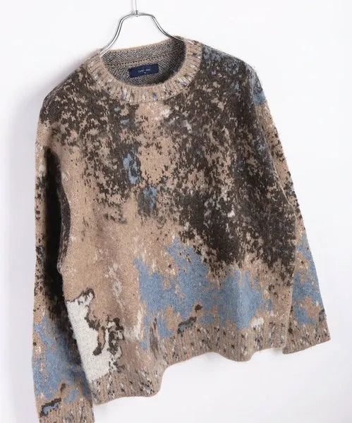Wool-Mix Abstract Splash Stretch Crew Knit