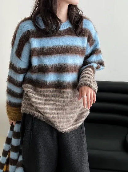 Multi-Border Shaggy Knit with Scarf