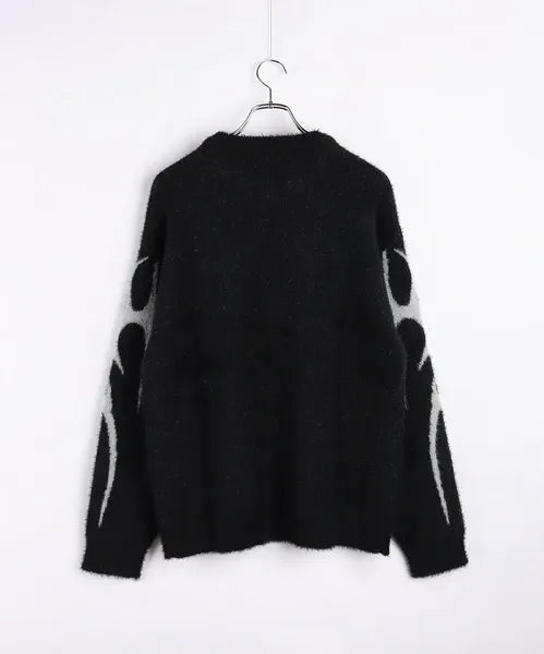 Feather Yarn Loose-Fitting Tribal Print Crew Knit