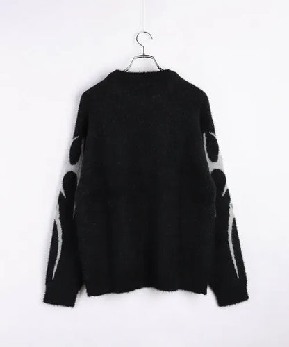 Feather Yarn Loose-Fitting Tribal Print Crew Knit