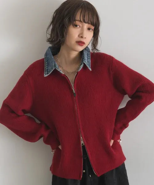 Denim Layered Zip Cardigan