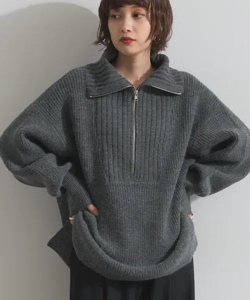 Half-Zip Long Knit Pullover