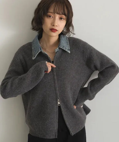 Denim Layered Zip Cardigan