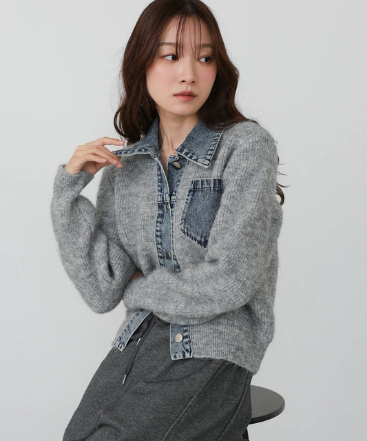 Bou Jeloud Denim Knit Cardigan