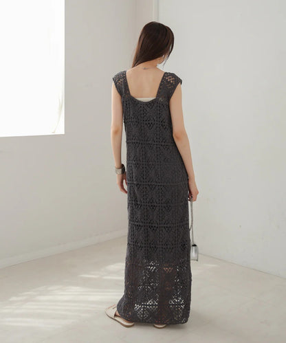 Boho Crochet Maxi Dress for Women – Sleeveless Summer Resort Style