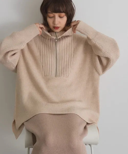 Half-Zip Long Knit Pullover