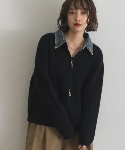 Denim Layered Zip Cardigan