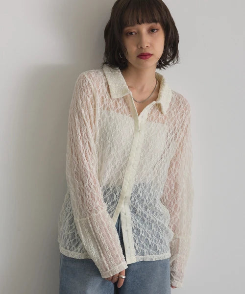 Lace Panel Front Hook Shirt Cardigan