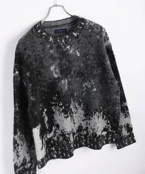 Wool-Mix Abstract Splash Stretch Crew Knit