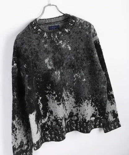 Wool-Mix Abstract Splash Stretch Crew Knit
