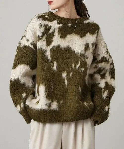 Mohair-Touch Tie-Dye Oversized Knit Pullover