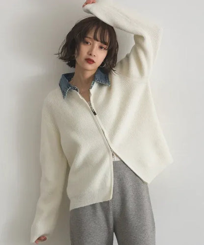 Denim Layered Zip Cardigan