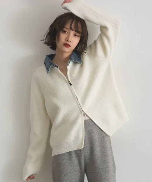 Denim Layered Zip Cardigan