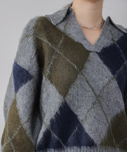 Bou Jeloud Argyle Collared Knit