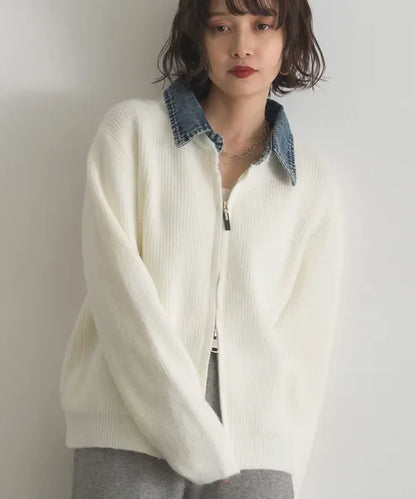 Denim Layered Zip Cardigan