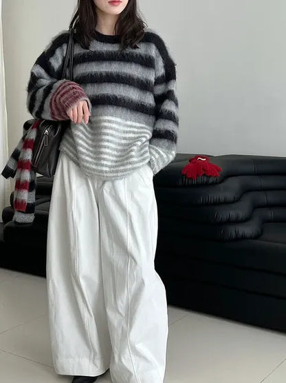 Multi-Border Shaggy Knit with Scarf