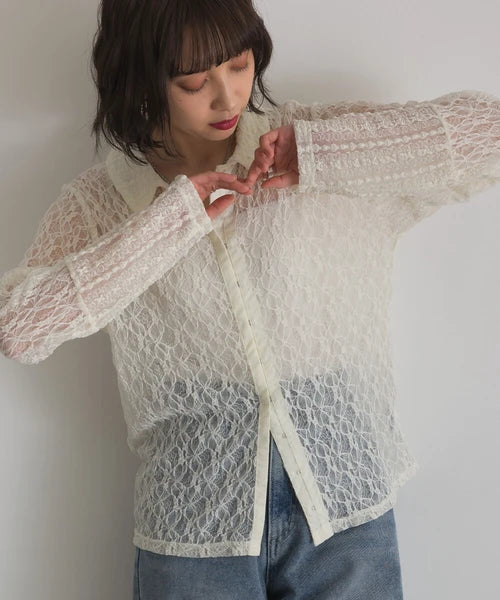Lace Panel Front Hook Shirt Cardigan